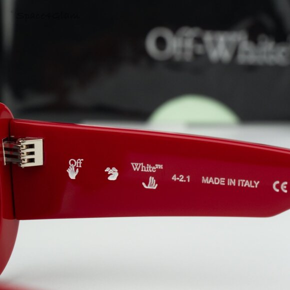 BRAND NEW Off-White CARRARA 507 Red Dark Grey Unisex Rectangular Sunglasses - Picture 7 of 10